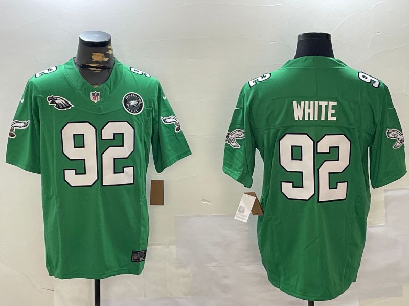 Men Philadelphia Eagles #92 White Green Throwback 2024 Nike Vapor Limited NFL Jersey style 3